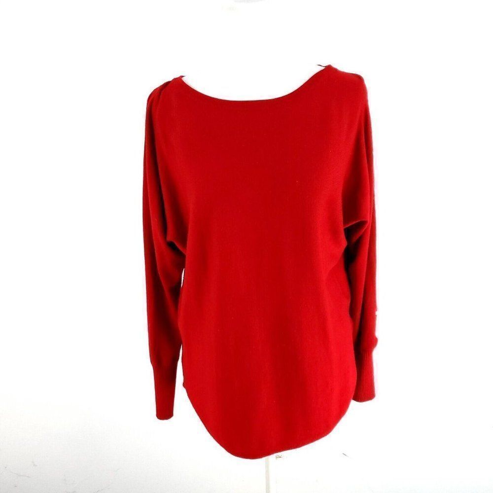 Adrienne Vittadini Red Sweater Medium‎ Rayon Polyester Long Sleeve Round Neck